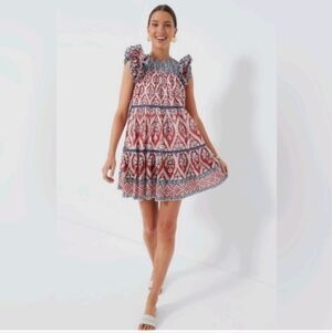 Tuckernuck Ash & Eden Red Olga Mini Lace Dress Cotton Tiered sz L
